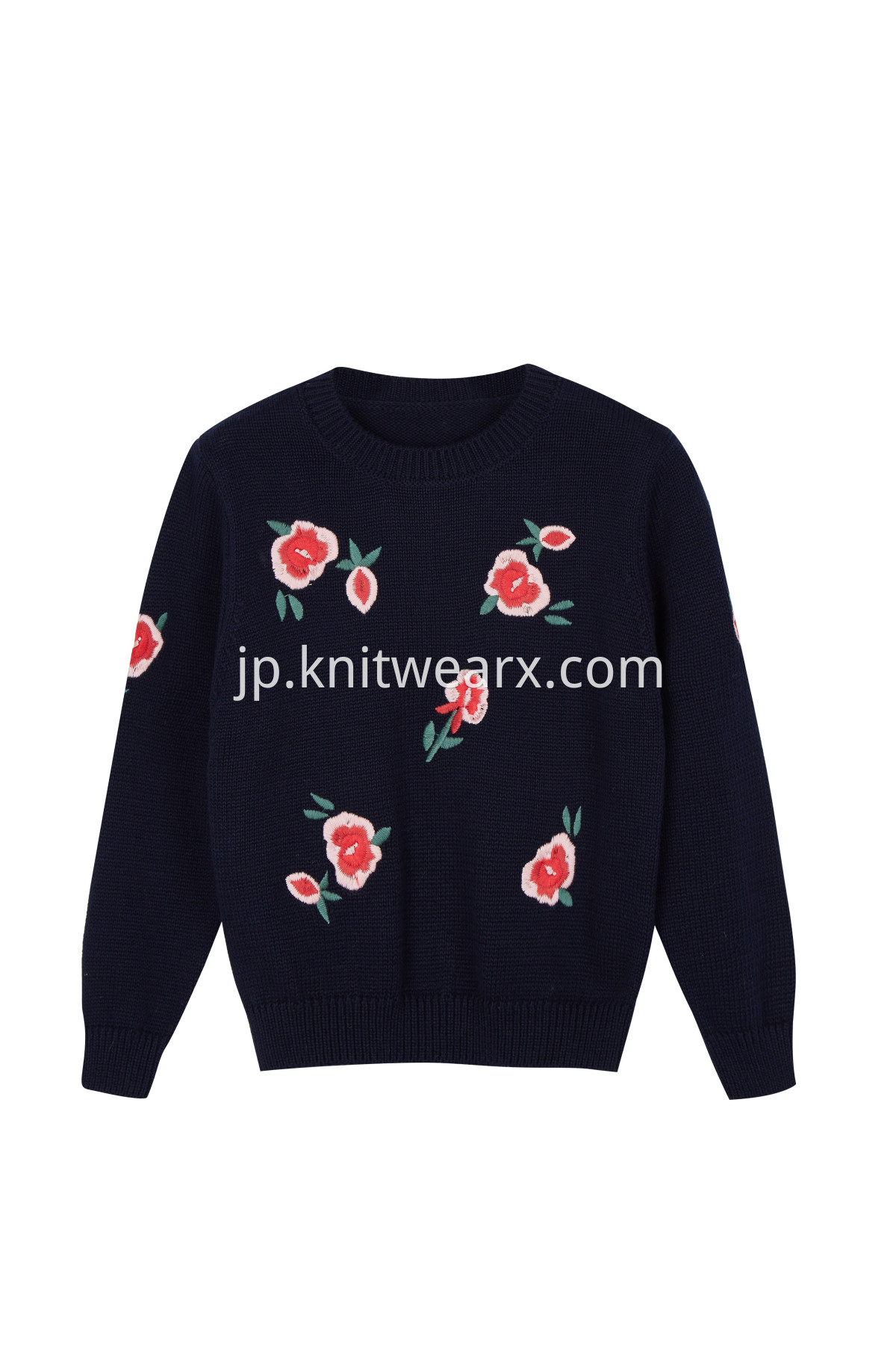 Girl's Fashion Embroidery flowers Knitted Long Sleeve Pullover Sweater